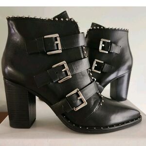 Steve Madden Womens HUMBLE Leather Wide Calf  Ankle Boots Black - Size 9.5
